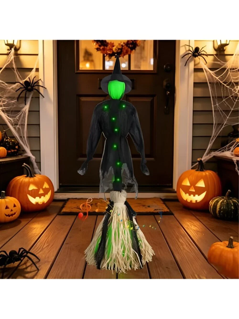 Electric Witch Broom, LED Witch Decoration, Voice and Touch Activated, Magical